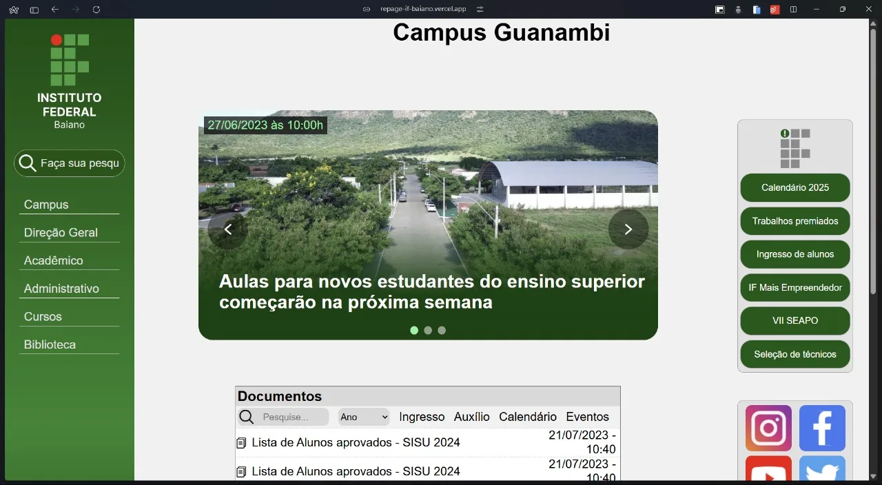 Screenshot do projeto Site do IFBAIANO - Guanambi